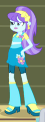 Size: 143x383 | Tagged: safe, screencap, aqua blossom, equestria girls, g4, my little pony equestria girls: rainbow rocks, background human, boots, cropped, female, flower, frown, hand on butt, high heel boots, solo