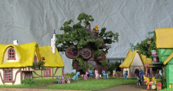 Size: 1496x791 | Tagged: safe, artist:soobel, pony, g4, craft, golden oaks library, layout, library, model, ponyville, railroad, scenery, sculpture, traditional art