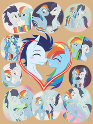 Size: 768x1024 | Tagged: safe, artist:ilaria122, rainbow dash, soarin', pony, g4, backwards cutie mark, clothes, collage, female, heart, male, scarf, shared clothing, shared scarf, ship:soarindash, shipping, straight