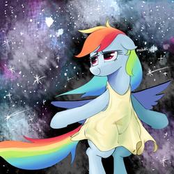 Size: 850x850 | Tagged: safe, rainbow dash, pegasus, pony, g4, clothes, dress, female, mare, milky way galaxy, solo, space