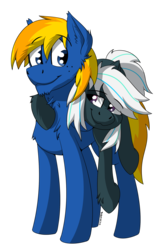 Size: 1510x2300 | Tagged: safe, artist:wcnimbus, oc, oc only, oc:cobalt dust, oc:crosswind, pegasus, pony, back ride, carrying, cocross, couple, duo, female, male, mare, riding, shipping, simple background, smiling, stallion, transparent background