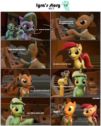 Size: 3932x4856 | Tagged: safe, artist:goatcanon, bon bon, doctor whooves, flitter, lyra heartstrings, roseluck, sweetie drops, time turner, earth pony, pegasus, pony, unicorn, comic:lyra's story, g4, 3d, absurd resolution, comic, crossover, doctor who, male, source filmmaker, stallion, tardis, tardis console room, tardis control room, the doctor