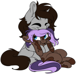 Size: 1024x1002 | Tagged: safe, artist:cutepencilcase, oc, oc only, oc:kit, oc:tiny, earth pony, pony, unicorn, couple, grumpy, hug, pouting