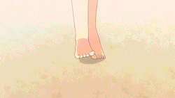 Size: 360x203 | Tagged: safe, artist:deannart, artist:jonfawkes, fluttershy, human, g4, animated, anime, attached skirt, barefoot, beach, beautiful, belly button, big breasts, bikini, breasts, busty fluttershy, clothes, dialogue, feet, female, frame by frame, frilled swimsuit, gif, humanized, sexy, skirt, solo, stupid sexy fluttershy, subtitles, swimsuit, thigh gap, wing ears, yellow swimsuit
