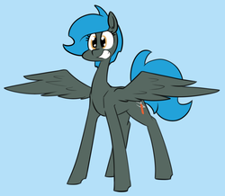 Size: 958x836 | Tagged: safe, artist:whatsapokemon, oc, oc only, oc:jade shine, pegasus, pony, grin, missing accessory, smiling, solo, tall