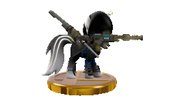 Size: 800x450 | Tagged: safe, oc, oc only, oc:caroline, pony, fallout equestria, 3d, animated, blade, gif, gun, magic, simple background, solo, super smash bros., transparent background, trophy, weapon