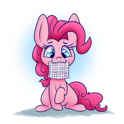 Size: 1500x1500 | Tagged: safe, artist:heir-of-rick, pinkie pie, earth pony, pony, g4, cute, diapinkes, female, filly, mare, mouth hold, ponk, simple background, smiling, solo, sudoku