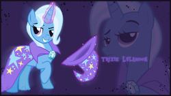 Size: 1920x1080 | Tagged: safe, artist:mrpibb-93, artist:the smiling pony, artist:tim015, trixie, pony, unicorn, g4, cape, clothes, female, glowing horn, hat, horn, magic, mare, raised hoof, simple background, smiling, solo, telekinesis, trixie's cape, trixie's hat, vector, wallpaper, zoom layer