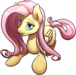 Size: 1404x1368 | Tagged: safe, artist:theweakfreak, fluttershy, pegasus, pony, g4, female, folded wings, looking at you, mare, prone, simple background, smiling, solo, transparent background, turned head