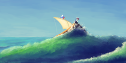 Size: 2000x1000 | Tagged: safe, artist:fynjy-87, oc, oc only, oc:marussia, earth pony, pony, deviantart group, flag, nation ponies, ocean, russia, russian, sailboat, sailing, solo