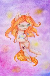 Size: 2000x3000 | Tagged: safe, artist:0okami-0ni, oc, oc only, earth pony, pony, female, full body, glasses, heart, high res, jewelry, mare, necklace, solo, traditional art, watercolor painting