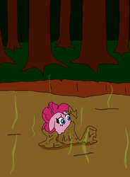 Size: 1530x2079 | Tagged: safe, artist:doctormechapyro, pinkie pie, earth pony, pony, g4, female, mare, messy, mud, quicksand, sinking, smelly, solo, stink lines