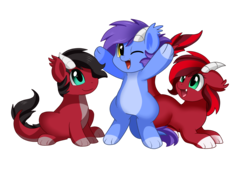 Size: 2494x1816 | Tagged: safe, artist:pridark, oc, oc only, dracony, hybrid, commission, cute, fangs, hnnng, looking at you, ocbetes, open mouth, simple background, smiling, transparent background, trio