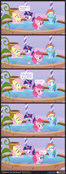 Size: 900x2370 | Tagged: safe, artist:dm29, fluttershy, pinkie pie, rainbow dash, twilight sparkle, earth pony, pegasus, pony, unicorn, g4, bath, bubble, comic, confetti, fart, farting bubbles, farting confetti, female, hot tub, jacuzzi, mare, remastered, unicorn twilight