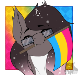Size: 1323x1273 | Tagged: safe, artist:shilohsmilodon, oc, oc only, oc:gradient wish, pony, bust, flag, lgbt, pansexual, pansexual pride flag, pride, solo