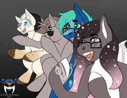 Size: 1916x1477 | Tagged: safe, artist:shilohsmilodon, oc, oc only, oc:gradient wish, oc:karats, oc:order compulsive, oc:vapor cloud, pony, commission, exploitable meme, group, meme, reaction guys, ych result