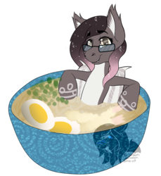 Size: 1149x1252 | Tagged: safe, artist:shilohsmilodon, oc, oc only, oc:gradient wish, pony, bowl, commission, cup, cup of pony, cute, food, micro, noodles, ramen, relaxing, simple background, solo, soup, transparent background, watermark, ych result