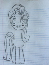 Size: 2448x3264 | Tagged: safe, artist:whobawhats, starlight glimmer, pony, unicorn, g4, blush sticker, blushing, cute, female, glimmerbetes, heart eyes, high res, irl, lined paper, looking at you, mare, pencil drawing, photo, solo, traditional art, wingding eyes