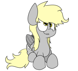 Size: 1100x1000 | Tagged: safe, artist:dark shadow, derpy hooves, pegasus, pony, g4, cross-eyed, cute, female, gray, prone, simple background, solo, teeth, transparent background