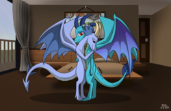 Size: 3400x2200 | Tagged: safe, artist:mcflurrylazermuffin, princess ember, oc, oc:dire, dragon, g4, dated, door, dragoness, duo, female, framed picture, high res, hug