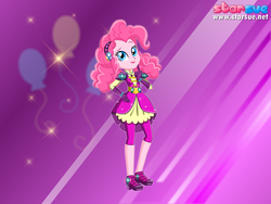 Size: 800x600 | Tagged: safe, artist:user15432, pinkie pie, human, equestria girls, g4, my little pony equestria girls: legend of everfree, clothes, crystal guardian, cutie mark, female, gloves, headband, looking at you, ponied up, purple background, shoes, solo, sparkles, starsue, super ponied up