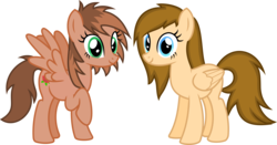 Size: 6020x3144 | Tagged: safe, artist:itspeahead, oc, oc only, oc:kathrine, oc:stellar winds, pegasus, pony, g4, absurd resolution, alternate hairstyle, blue eyes, cutie mark, green eyes, looking at you, mane swap, raised hoof, show accurate, simple background, smiling, transparent background, vector
