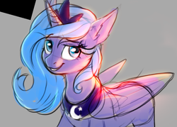 Size: 1255x899 | Tagged: safe, artist:redchetgreen, princess luna, alicorn, pony, g4, colored sketch, female, gray background, looking at you, mare, s1 luna, simple background, solo