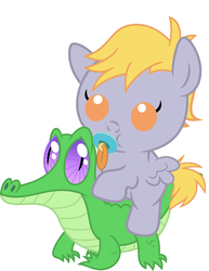 Size: 786x1017 | Tagged: safe, artist:red4567, crackle pop, gummy, pony, g4, baby, baby pony, crackle pop riding gummy, cute, pacifier, ponies riding gators, riding, simple background, white background