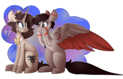 Size: 4844x3122 | Tagged: safe, artist:umiimou, oc, oc only, oc:abby rae, oc:jack, pegasus, pony, unicorn, colored wings, colored wingtips, female, high res, horn, jabby, male, mare, pegasus oc, simple background, sitting, squishy cheeks, stallion, transparent background, unicorn oc