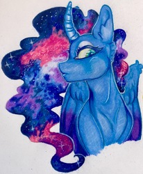 Size: 2120x2573 | Tagged: safe, artist:daviikin, princess luna, pony, g4, curved horn, female, galaxy mane, high res, horn, solo, traditional art