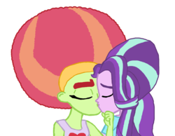 Size: 1014x787 | Tagged: safe, artist:ktd1993, starlight glimmer, equestria girls, g4, afro, crack shipping, female, kissing, lesbian, shipping, simple background, starhugger, transparent background