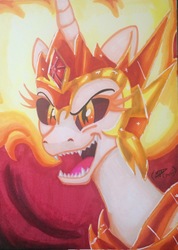 Size: 1825x2564 | Tagged: safe, artist:sasuke419, daybreaker, pony, a royal problem, g4, female, open mouth, sharp teeth, solo, teeth, traditional art