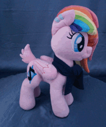 Size: 731x876 | Tagged: safe, artist:adamar44, oc, oc only, oc:marshie, pony, animated, clothes, ear piercing, earring, gif, irl, jewelry, perfect loop, photo, piercing, plushie, rotating, scarf, stop motion
