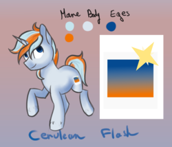 Size: 2419x2070 | Tagged: safe, artist:ilynalta, oc, oc only, oc:cerulean flash, pony, unicorn, gradient background, high res, male, raised hoof, reference sheet, solo, stallion