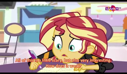 Size: 1024x600 | Tagged: safe, screencap, sunset shimmer, equestria girls, equestria girls specials, g4, my little pony equestria girls: mirror magic, female, journal, open mouth, solo, text, worried