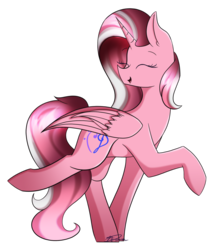 Size: 1024x1179 | Tagged: safe, artist:mindlesssketching, oc, oc only, oc:crystal melody, alicorn, pony, eyes closed, female, mare, raised hoof, raised leg, simple background, solo, transparent background