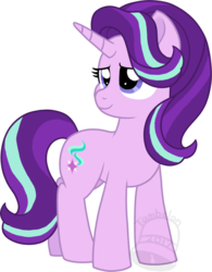 Size: 545x700 | Tagged: safe, artist:tambelon, starlight glimmer, pony, unicorn, g4, cute, female, glimmerbetes, horn, long horn, mare, simple background, smiling, solo, transparent background, watermark