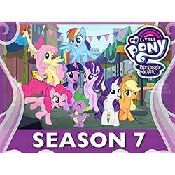 Size: 436x436 | Tagged: safe, applejack, fluttershy, pinkie pie, rainbow dash, rarity, spike, starlight glimmer, twilight sparkle, alicorn, dragon, pony, g4, season 7, mane seven, mane six, my little pony logo, twilight sparkle (alicorn)