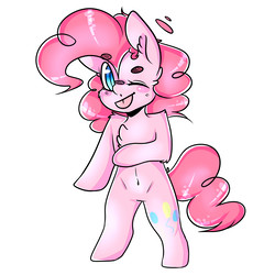 Size: 5645x5645 | Tagged: safe, artist:tehgamingcherryyt, pinkie pie, earth pony, pony, semi-anthro, g4, absurd resolution, bipedal, female, mare, one eye closed, simple background, smiling, solo, tongue out, white background, wink
