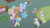 Size: 640x360 | Tagged: safe, screencap, alula, bon bon, daisy, dinky hooves, flower wishes, linky, noi, piña colada, pluto, rainbow dash, scootaloo, shoeshine, snips, spike, sweetie drops, written script, dragon, pegasus, pony, unicorn, g4, the mysterious mare do well, butt, eye contact, female, filly, flag, foal, looking at each other, male, mare, piña cutelada, plot, rainbow dash fan, rainbow dash fanclub, stallion, sugarcube corner