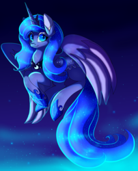 Size: 4200x5208 | Tagged: safe, artist:plaguedogs123, princess luna, alicorn, pony, g4, absurd resolution, female, flying, night, smiling, solo, stars