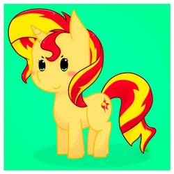 Size: 1552x1552 | Tagged: safe, artist:rockarboom, sunset shimmer, pony, unicorn, g4, chibi, female, mare, smiling, solo