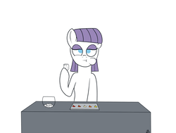 Size: 1280x969 | Tagged: safe, artist:feralroku, derpibooru exclusive, maud pie, earth pony, pony, g4, bowl, breaking bad, chewing, condiments, eating, female, partial color, reference, simple background, sitting, solo, tater tots, white background
