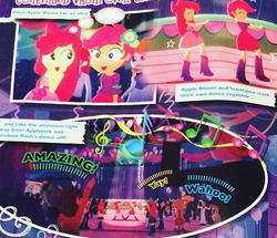 Size: 1273x1094 | Tagged: safe, apple bloom, aqua blossom, curly winds, golden hazel, nolan north, scootaloo, some blue guy, starlight, equestria girls, g4, my little pony equestria girls: summertime shorts, raise this roof, comic, dancing, fall formal outfits, magazine, spoiler