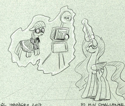 Size: 953x805 | Tagged: safe, artist:el-yeguero, photo finish, princess celestia, alicorn, earth pony, pony, g4, 30 minute art challenge, camera, eyes closed, female, magic, mare, monochrome, selfie, sweat, sweatdrop