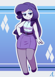 Size: 1000x1400 | Tagged: safe, artist:acesrockz, rarity, equestria girls, g4, blushing, clothes, cute, eyeshadow, female, lidded eyes, looking at you, makeup, moe, pantyhose, raribetes, shoes, side slit, skirt, smiling, solo, wide hips
