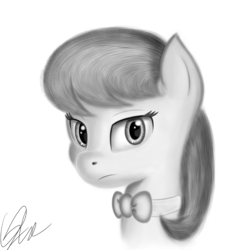 Size: 2000x2000 | Tagged: safe, artist:qbellas, octavia melody, earth pony, pony, g4, bowtie, bust, cute, female, grayscale, high res, mare, monochrome, portrait, redraw, simple background, solo, white background