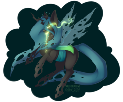 Size: 3600x3000 | Tagged: dead source, safe, artist:pinkxei, queen chrysalis, changeling, changeling queen, g4, crown, drool, female, flying, glowing eyes, high res, jewelry, magic, regalia, simple background, solo, transparent background
