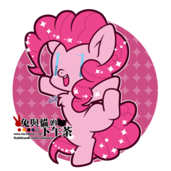 Size: 800x800 | Tagged: safe, artist:snow angel, pinkie pie, earth pony, pony, g4, chest fluff, chibi, female, happy, simple background, solo, standing, standing on one leg, transparent background