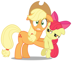Size: 3527x3000 | Tagged: safe, artist:brony-works, apple bloom, applejack, earth pony, pony, bridle gossip, g4, apple bloom is not amused, female, filly, floppy ears, high res, mare, simple background, transparent background, vector